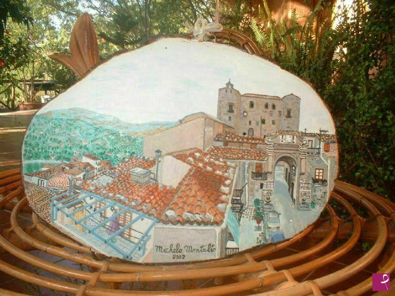 quadri in vendita online - Panorama con Castello di Castelbuono ( Palermo )