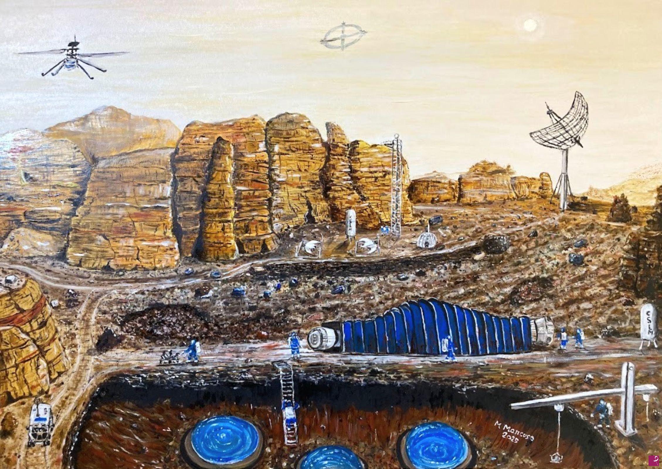 quadri in vendita online - Panorama dalla base marziana  (2025) - olio su tela - cm 70 x 50