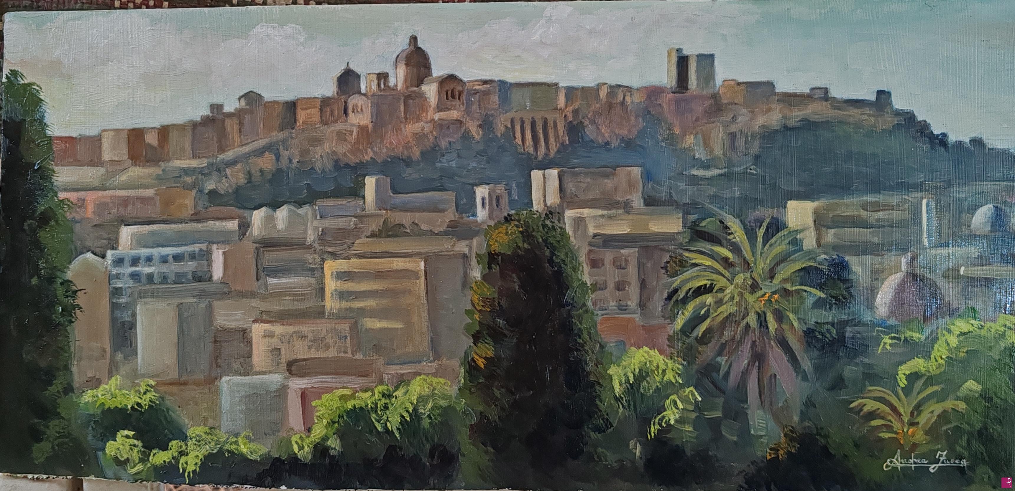quadri in vendita online - Panorama del Castello di Cagliari da Bonaria