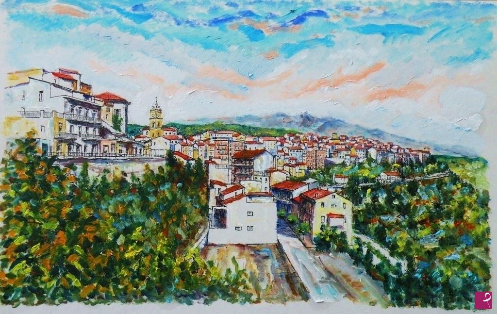 quadri in vendita online - PANORAMA PARZIALE DI ATESSA 