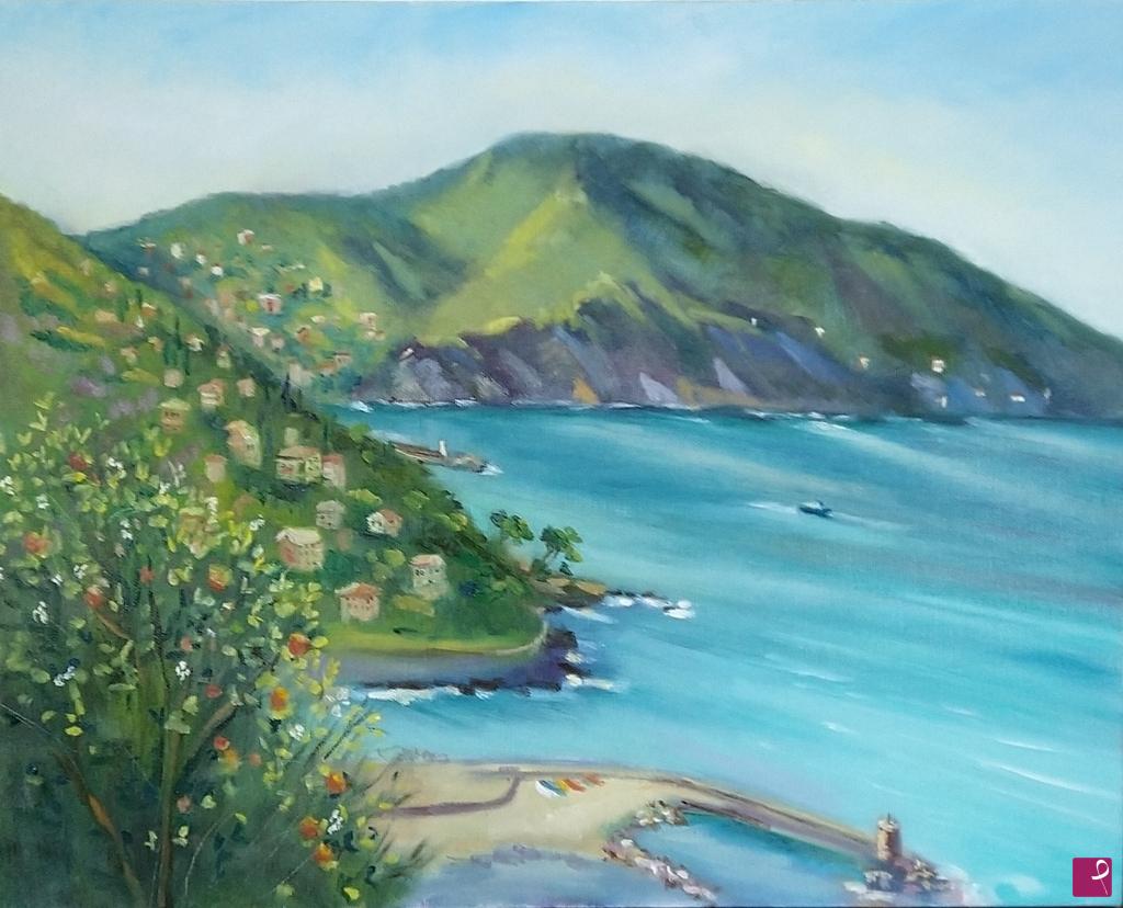 quadri in vendita online - Panorama sul Golfo Paradiso - Megli