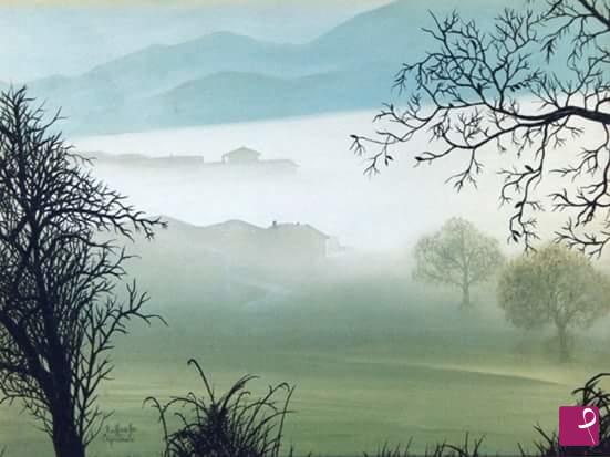 quadri in vendita online - Panorama tra la nebbia