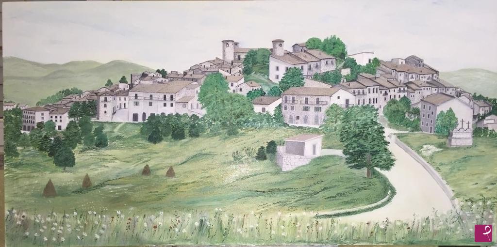 quadri in vendita online - Panoramica di Torella del Sannio anni '70