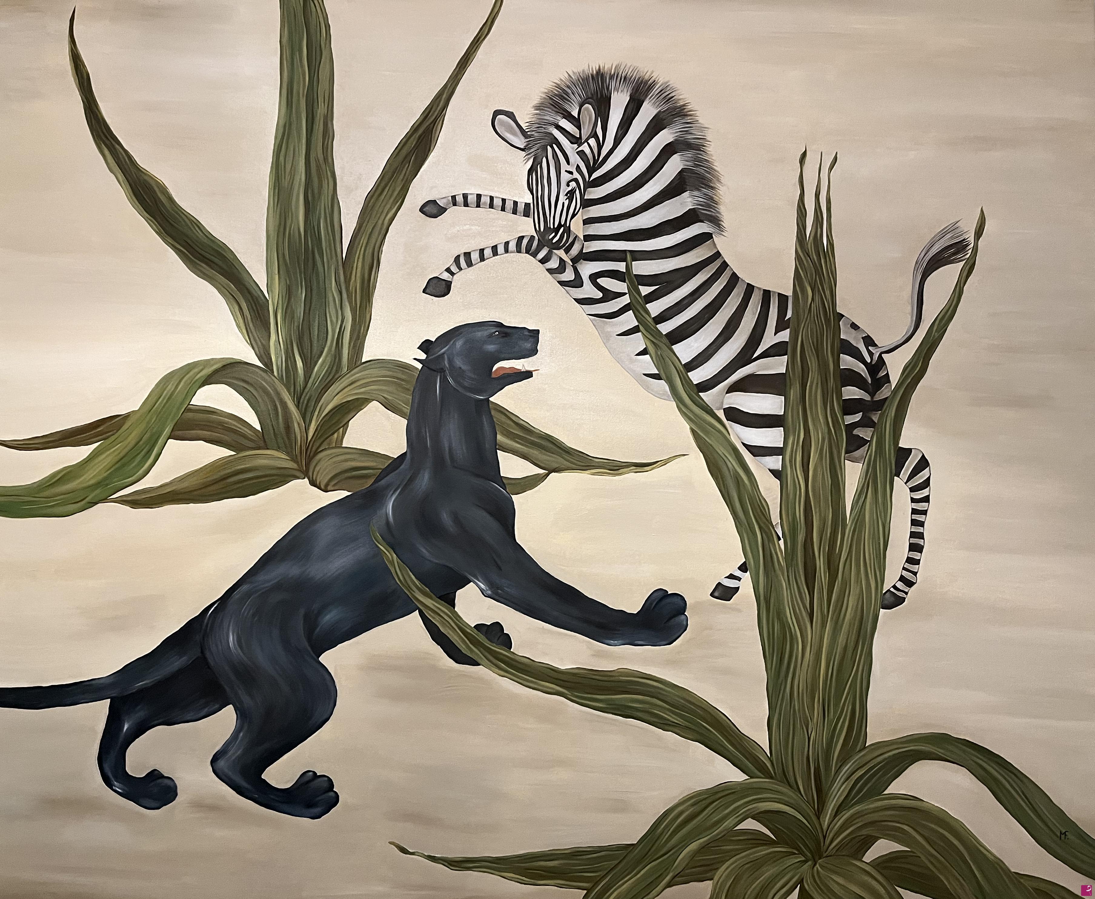 quadri in vendita online - Pantera e zebra Olio su tela 