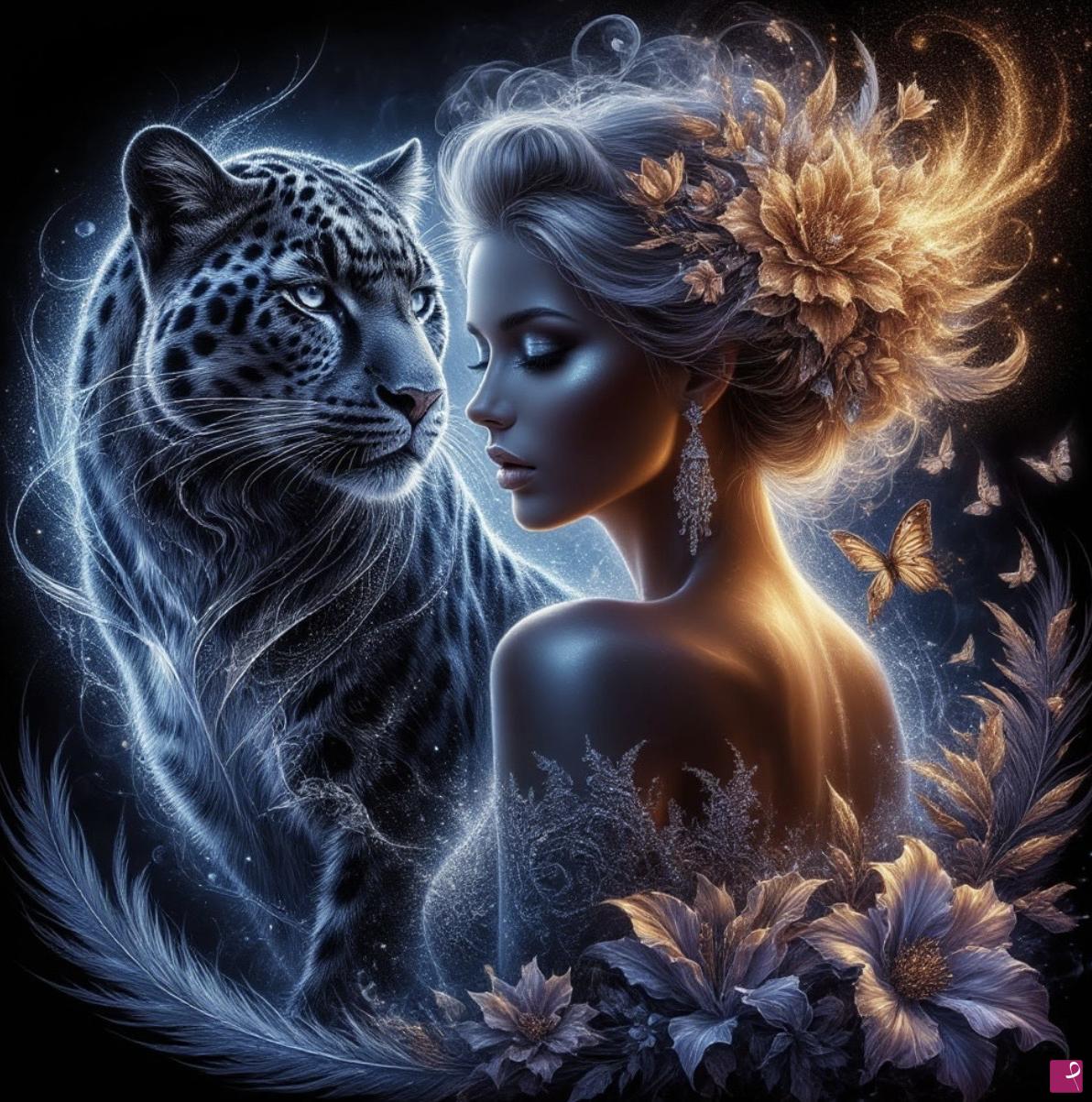 quadri in vendita online - Panthers and girl 
