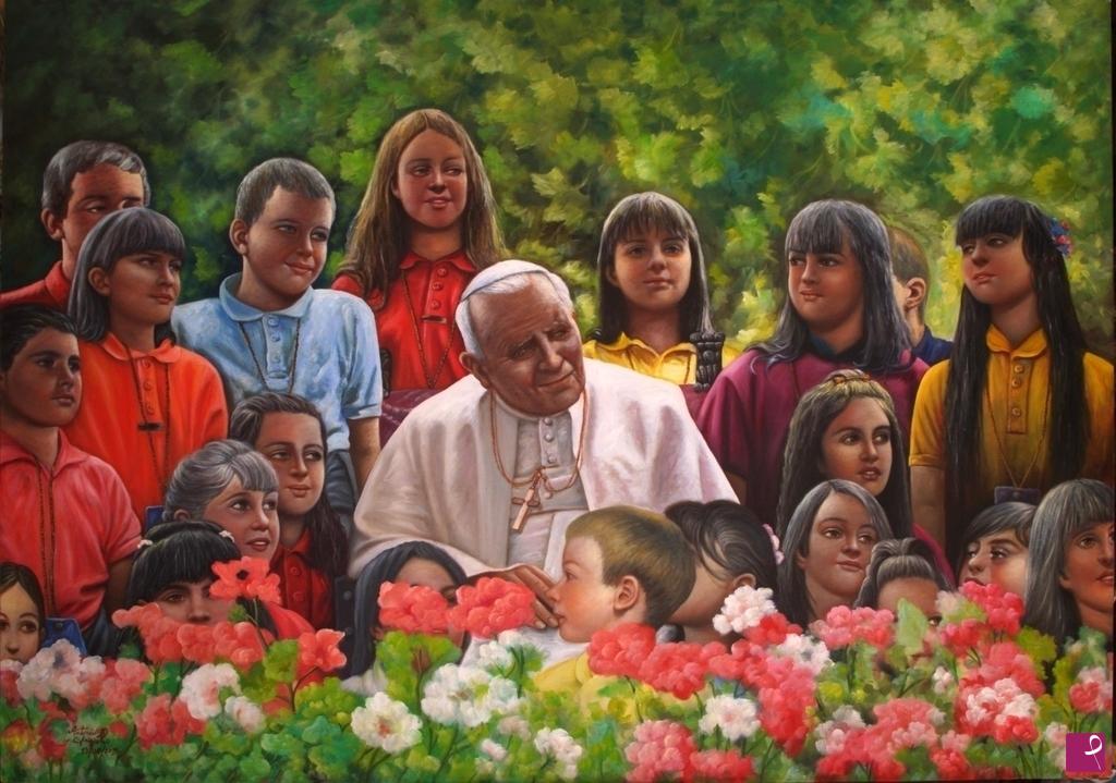 quadri in vendita online - Papa Wojtyla con i ragazzi
