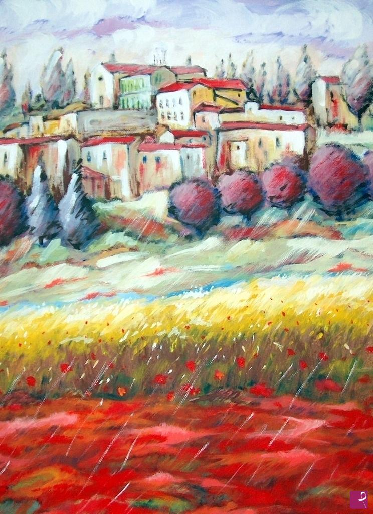 quadri in vendita online - PAPAVERI,CAMPO DI GRANO E .. LA PIEVE