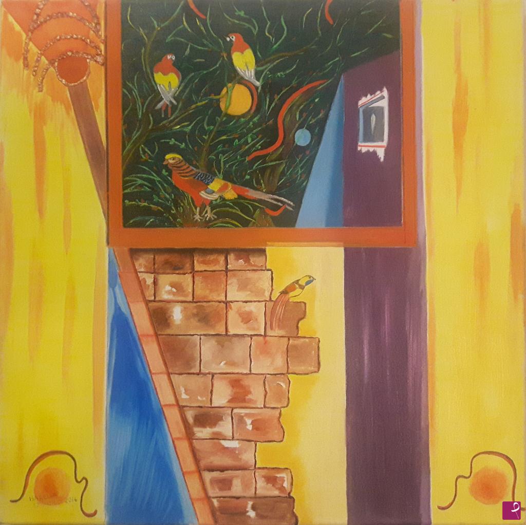 quadri in vendita online - Pappagalli e ruderi (Parrots and ruins)