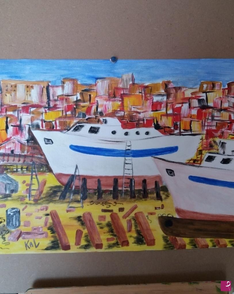quadri in vendita online - Paranza in cantiere a sciacca