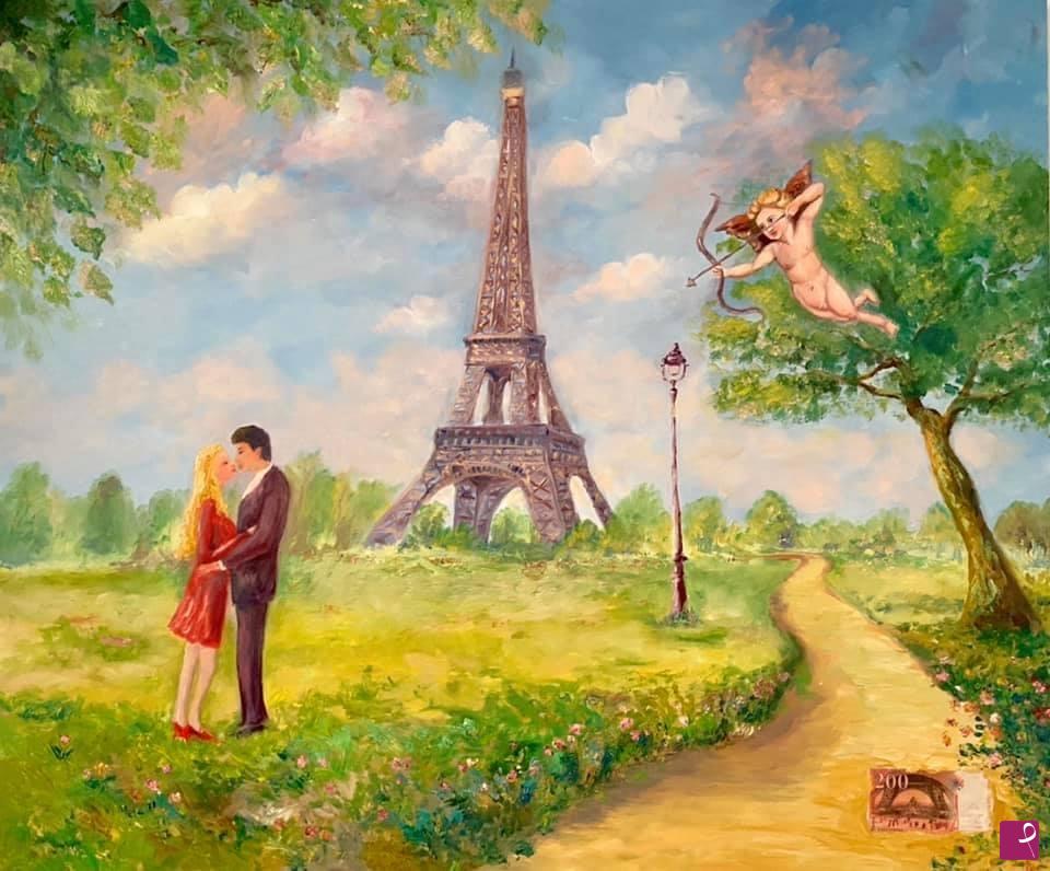 quadri in vendita online - Parigi in Love con banconota francese