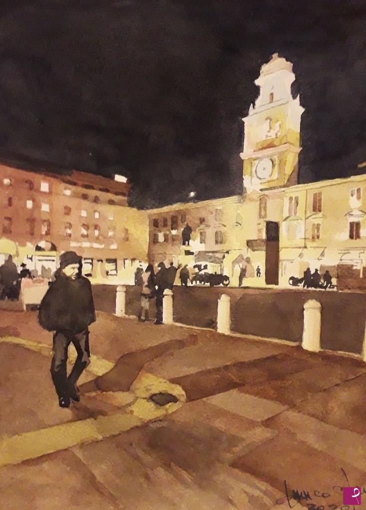 quadri in vendita online - Parma, notturno in piazza Garibaldi