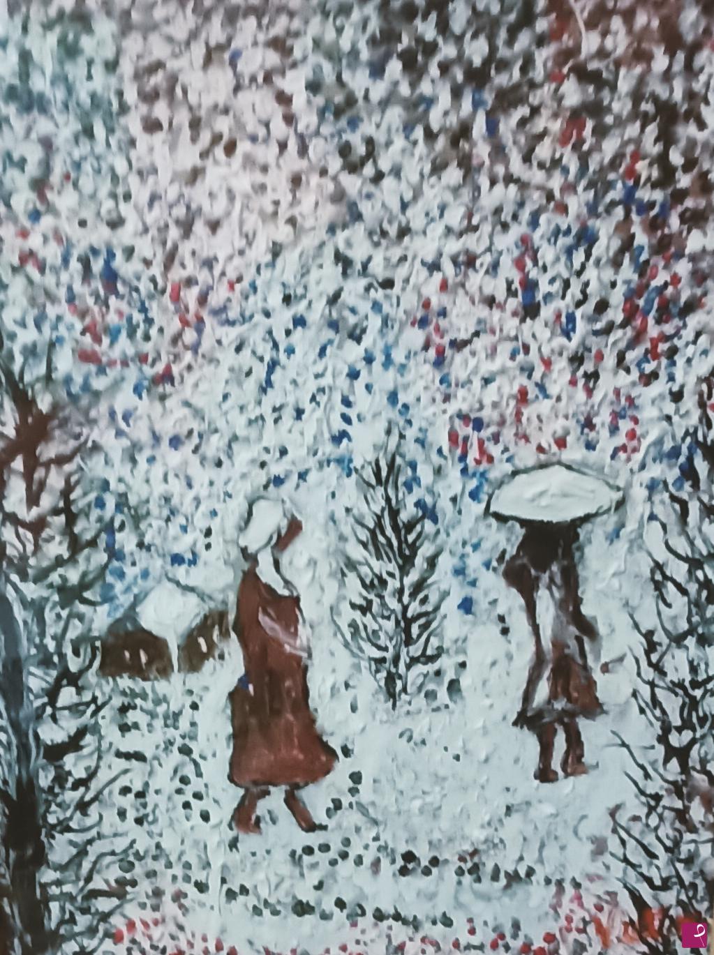 quadri in vendita online - Passeggiare sotto la neve