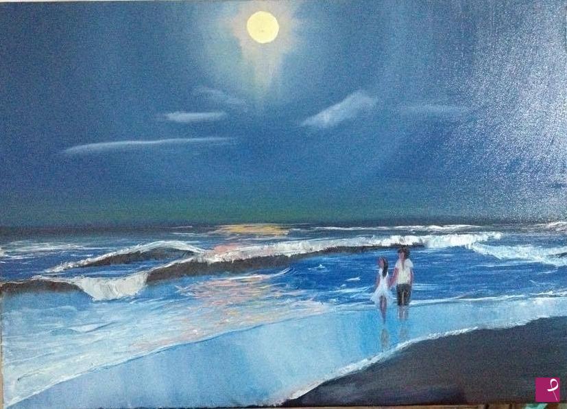 quadri in vendita online - Passeggiata al chiaro di luna