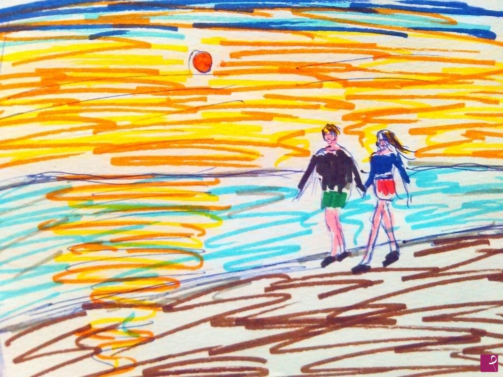 quadri in vendita online - Passeggiata in riva al mare
