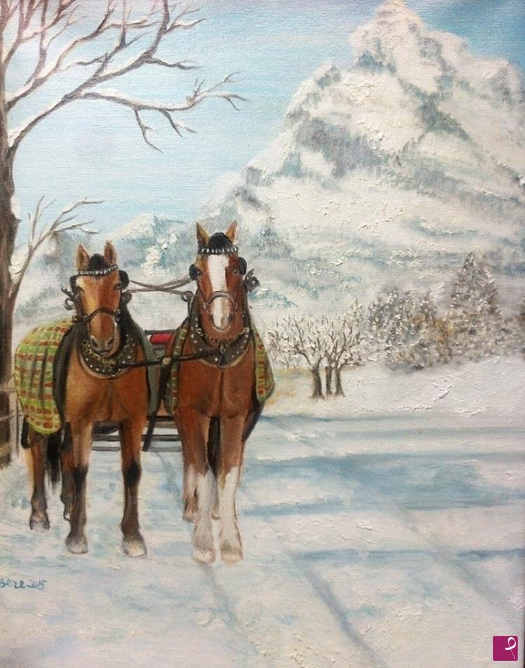 quadri in vendita online - passeggiata sula neve