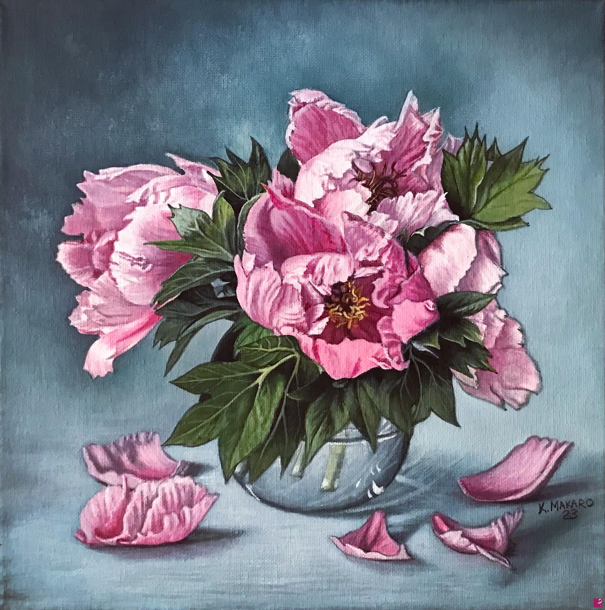 quadri in vendita online - Peonie rosa nel turchese