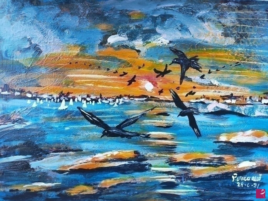 quadri in vendita online - "" PESCA AL TRAMONTO ""