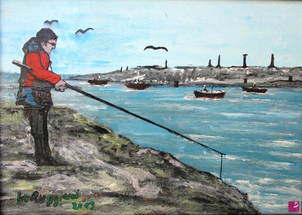 quadri in vendita online - PESCA CON CANNA