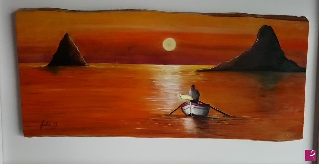 quadri in vendita online - PESCATORE AL TRAMONTO