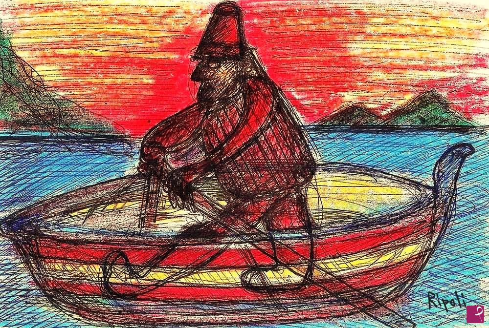quadri in vendita online - PESCATORE AL TRAMONTO