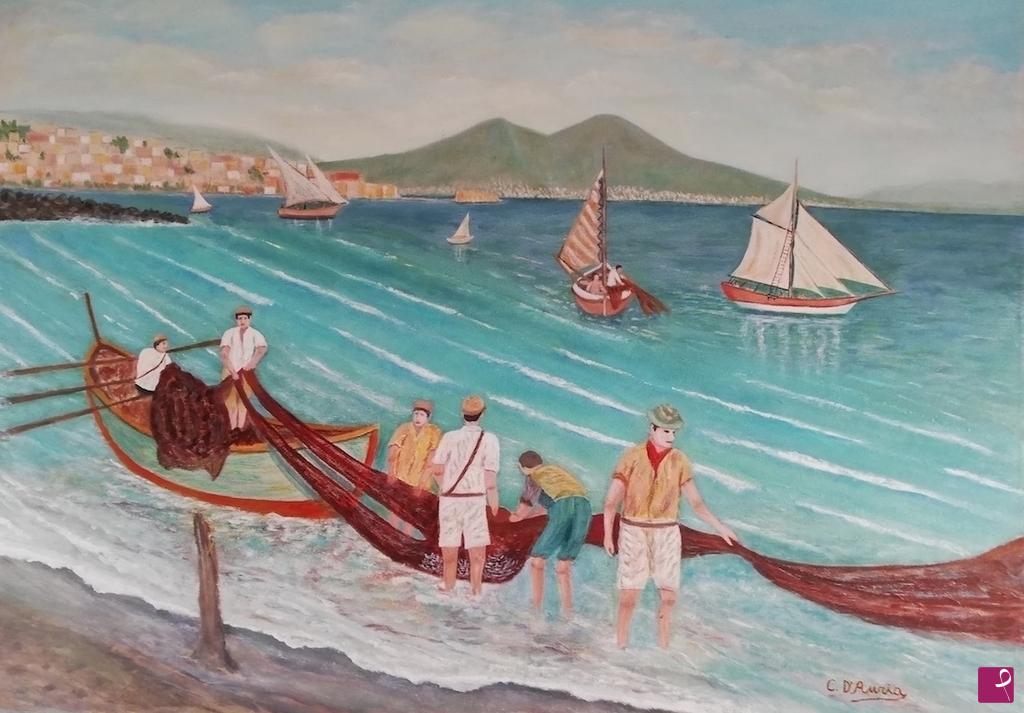 quadri in vendita online - Pescatori a Mergellina ( NA)