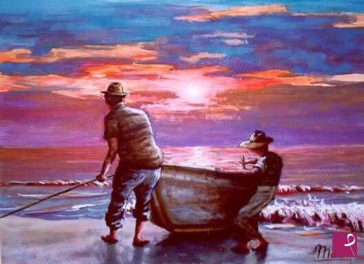 quadri in vendita online - PESCATORI AL TRAMONTO 