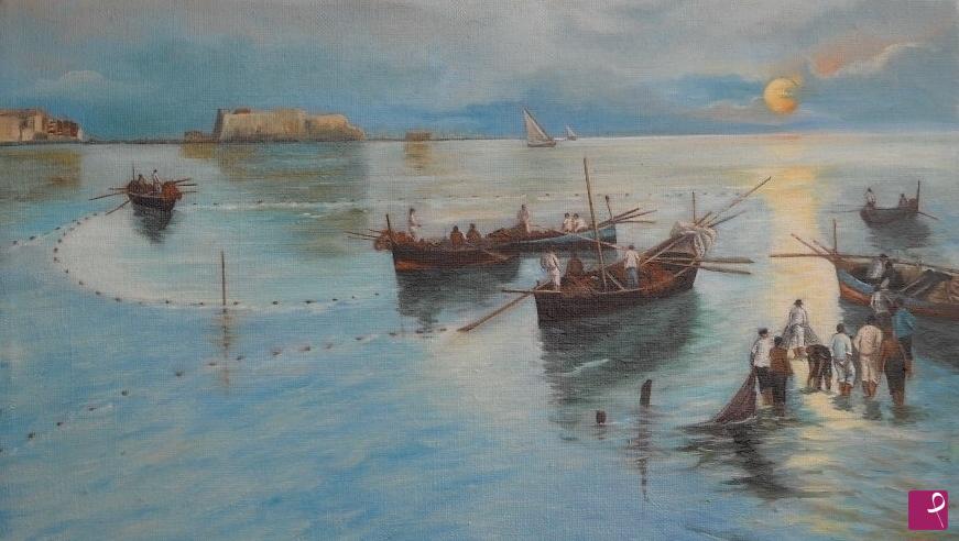 quadri in vendita online - PESCATORI ALL'ALBA 