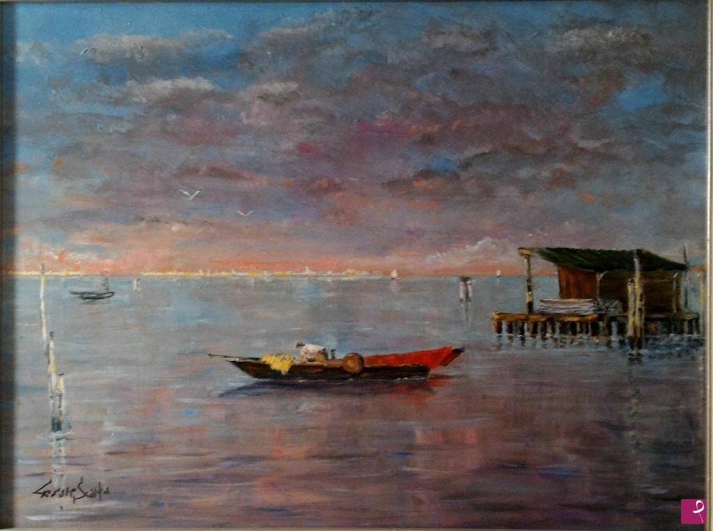 quadri in vendita online - Pescatori in laguna -VE-