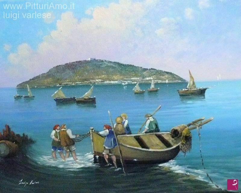 quadri in vendita online - Pescatori in riva all'isola di Cirella