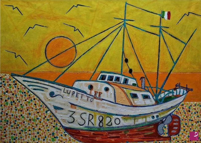 quadri in vendita online - Pescereccio a strascico anni 70