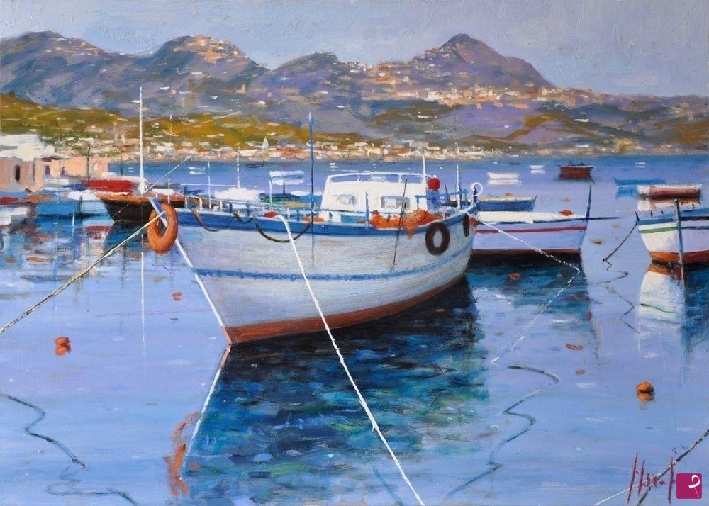 quadri in vendita online - Peschereccio a Giardini Naxos