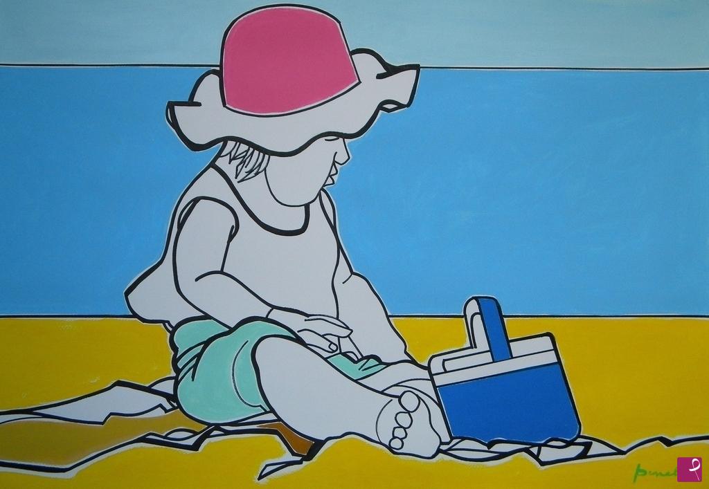 quadri in vendita online - Petite fille jouant sur la plage