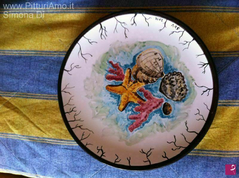 quadri in vendita online - Piatto in ceramica con decorazione marina