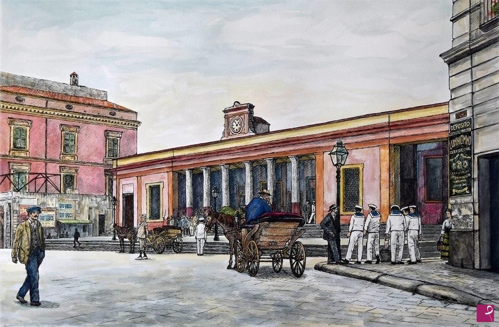 quadri in vendita online - Piazza Ferrovia anni '50
