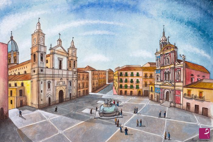 quadri in vendita online - Piazza Garibaldi a Caltanissetta 