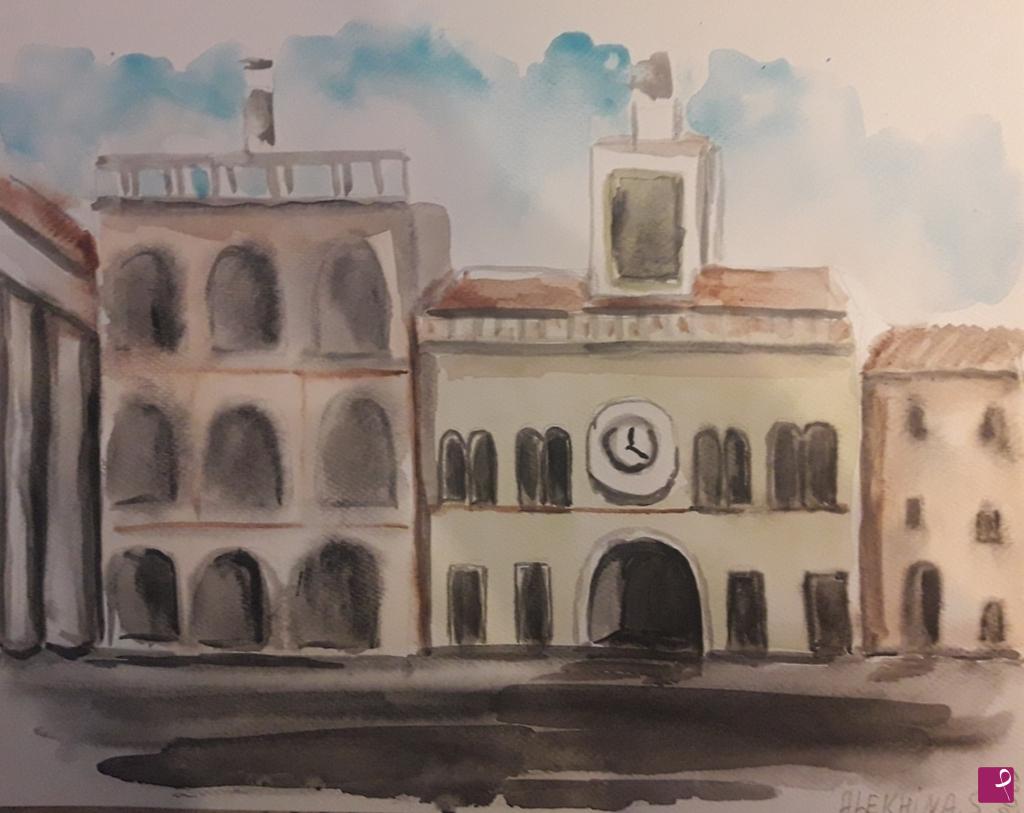 quadri in vendita online - Piazza in un paese