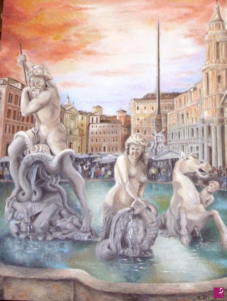 quadri in vendita online - Piazza Navona "Fontana del Nettuno"