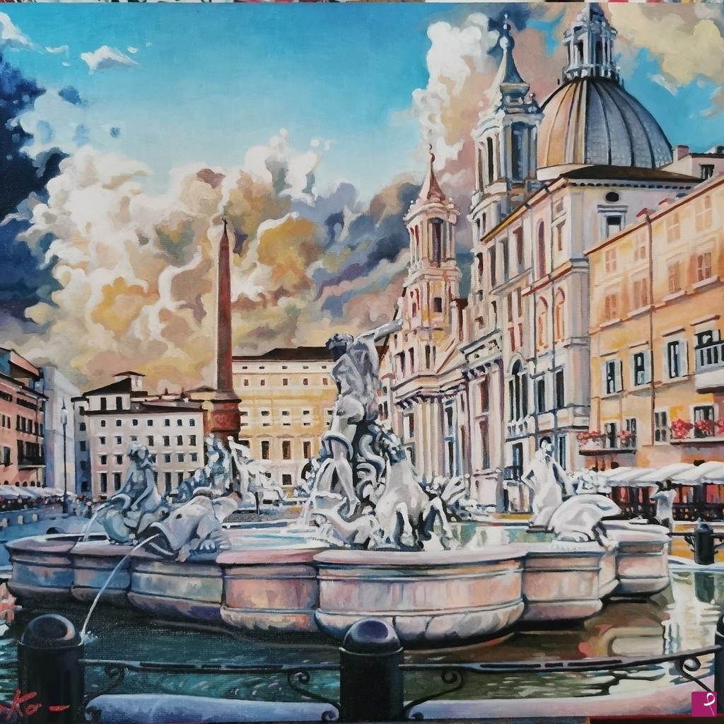quadri in vendita online - Piazza Navona la fontana del nettuno