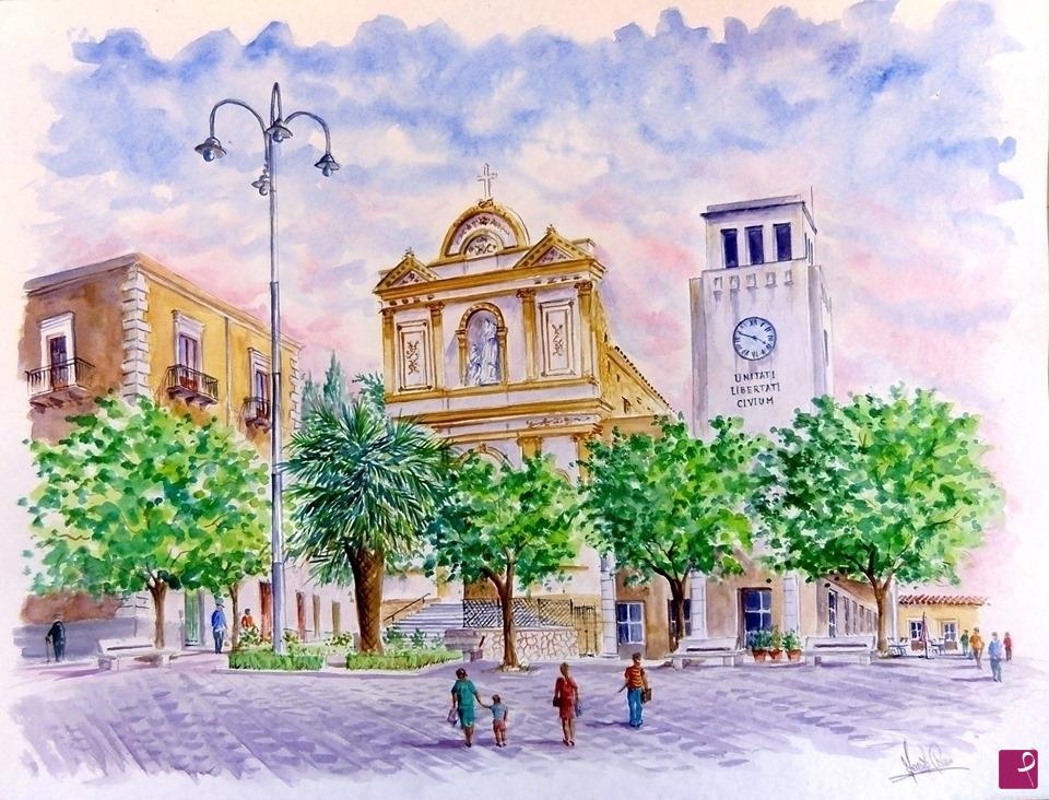 quadri in vendita online - " Piazza Umberto i° " Calascibetta (EN)