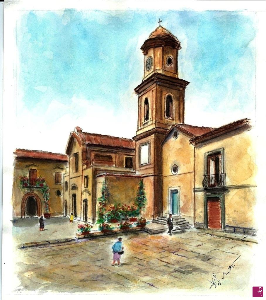 quadri in vendita online - Piazzetta con chiesa