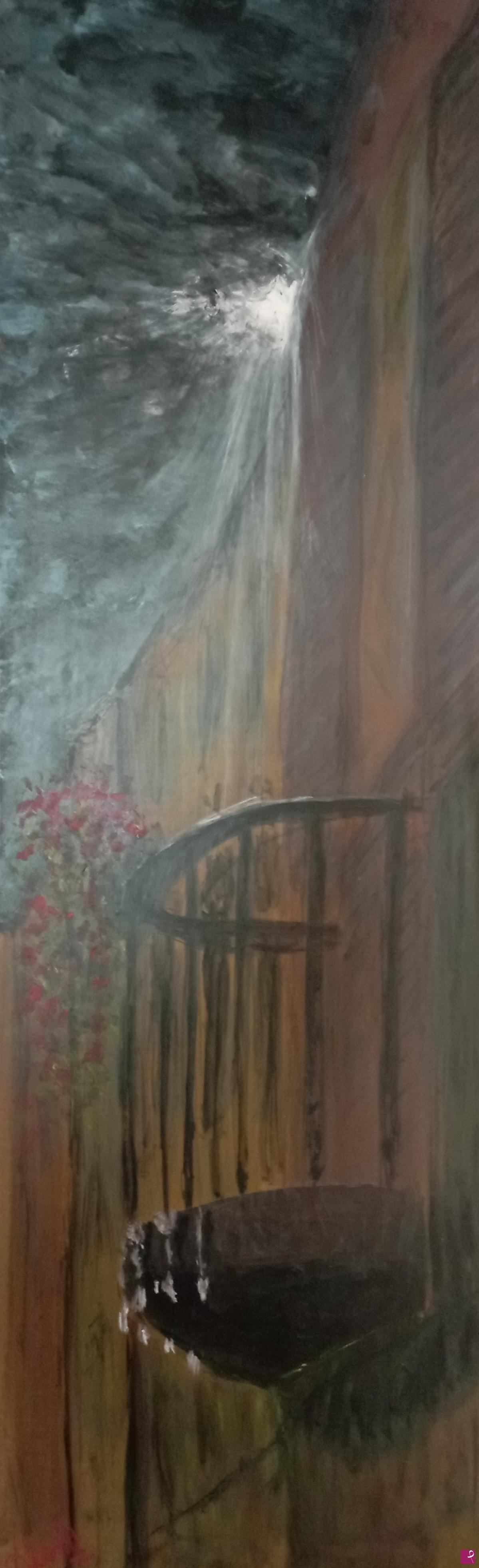 quadri in vendita online - Piccolo balcone sotto la luna . Pinerolo centro storico
