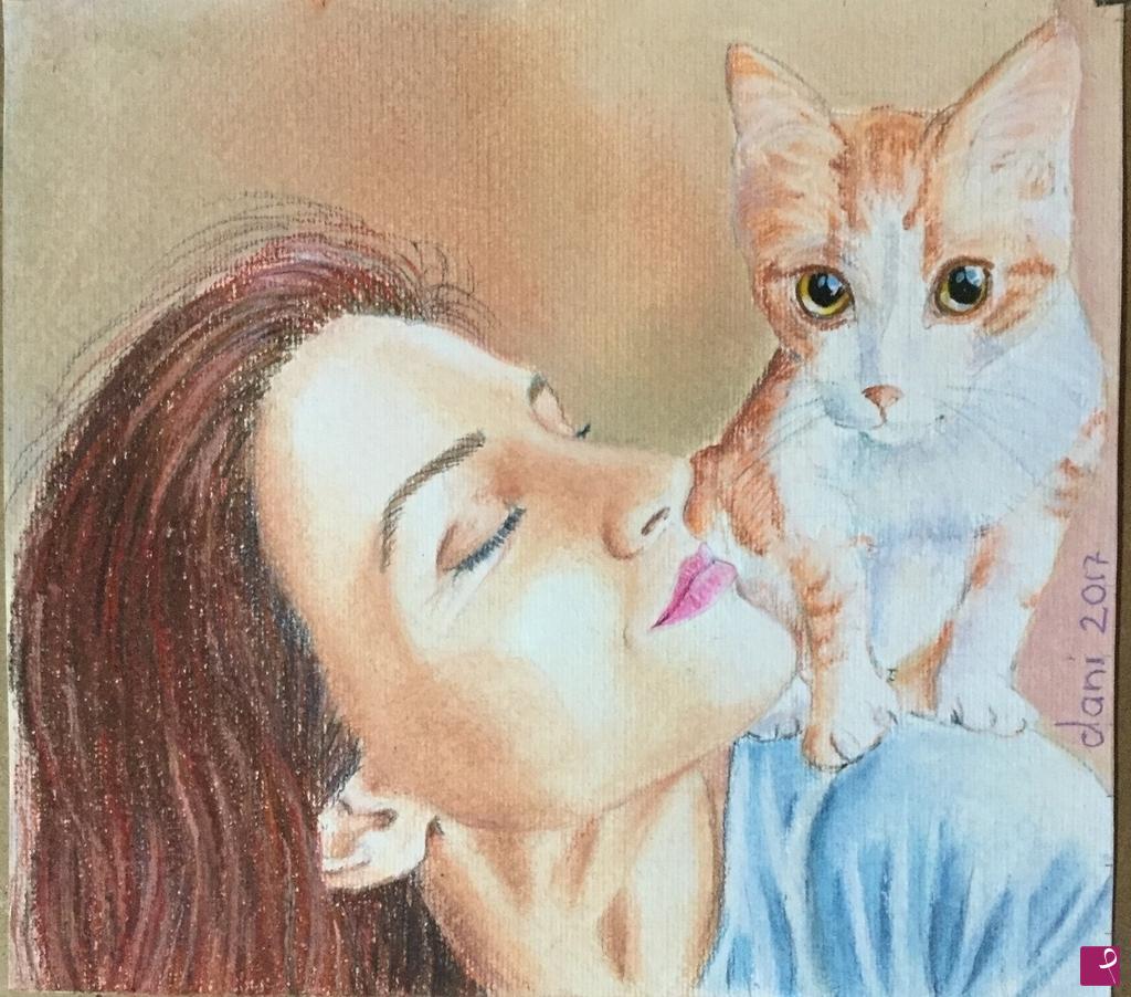 quadri in vendita online - Piccolo ritratto con gatto