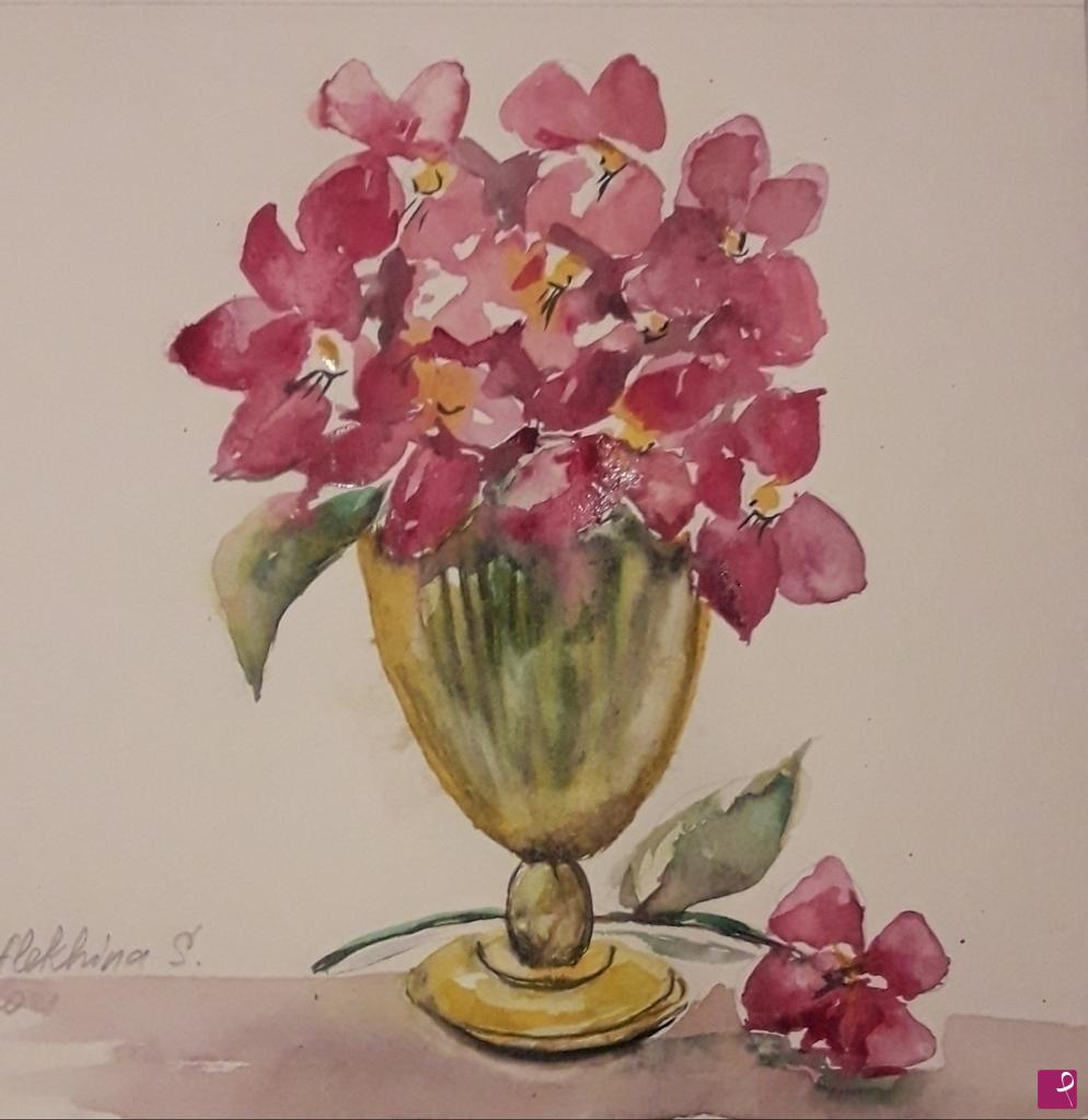 quadri in vendita online - Piccolo vaso con viola