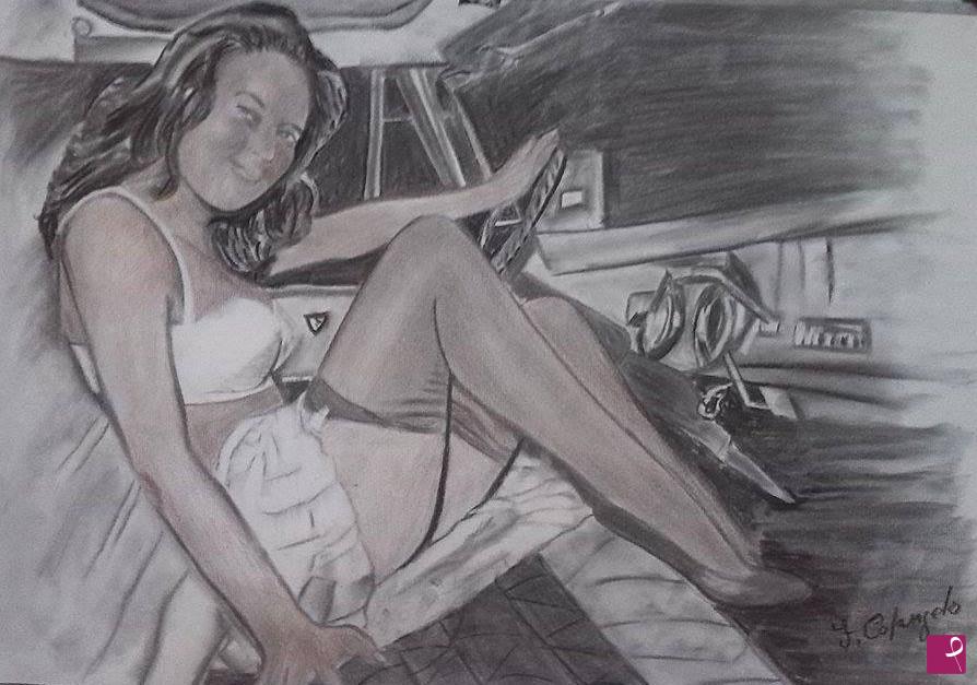quadri in vendita online - Pin Up in auto