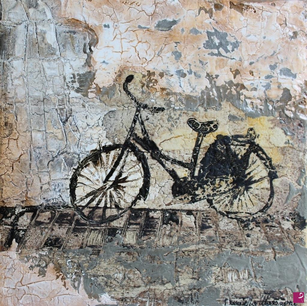 quadri in vendita online - "Pink wall...black bike"