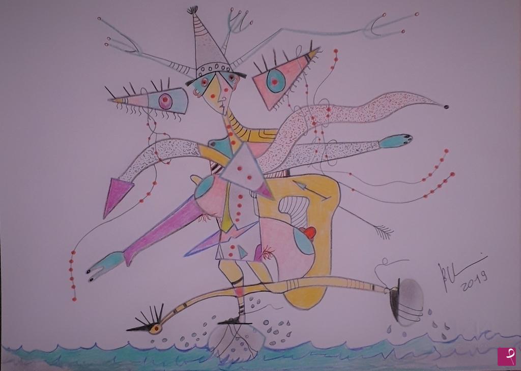 quadri in vendita online - Pinocchio fugge sulle pietre galleggianti ( dedicato a Collodi ) - 2019
