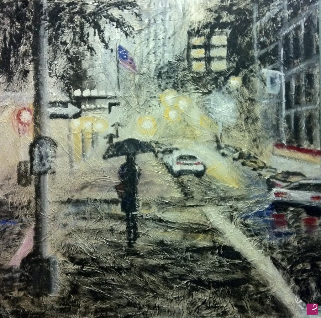 quadri in vendita online - Pioggia a New York 100x100 cm