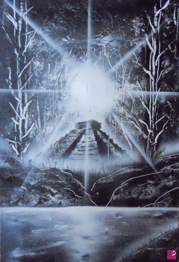 quadri in vendita online - PIRAMIDE  MAYA NEL BOSCO