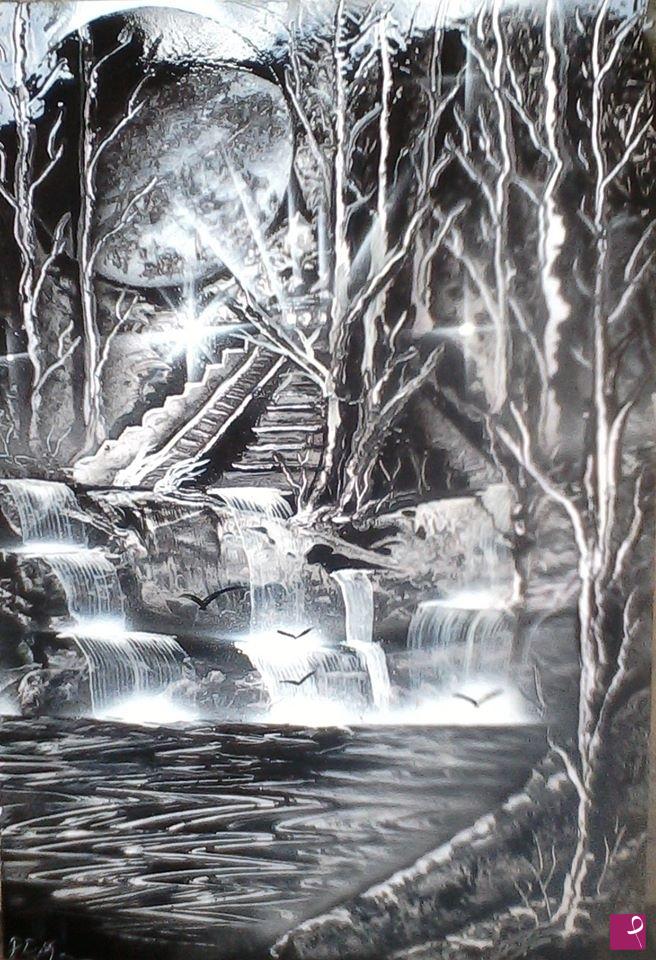 quadri in vendita online - Piramide  Maya  nel bosco
