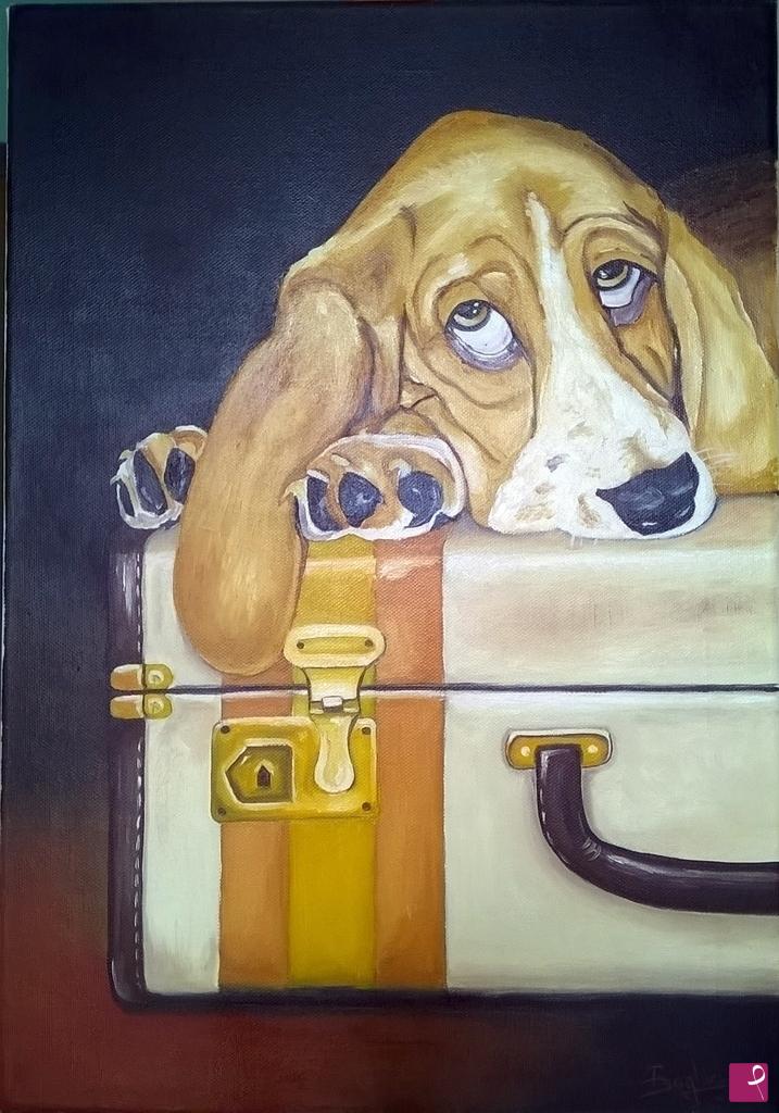 quadri in vendita online -  Pittura a olio -ritratto cane Basset Hound.